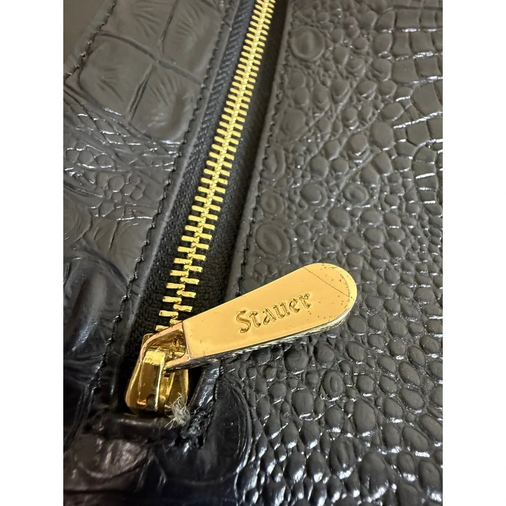Stauer Satchel Shoulder‎ Bag Women's Black Croc Embossed Patent Leather Purse